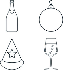 Set of Outline Party and New Year Icons Vector on Transparent Background