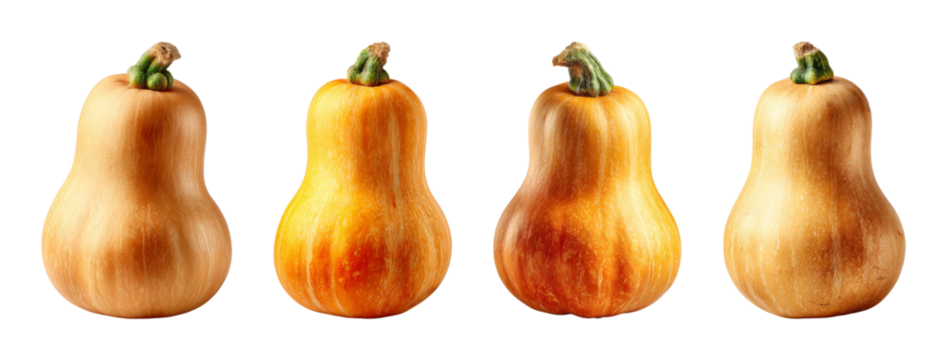 Beautiful butternut squash with warm golden tones and a studio light effect, perfect for culinary and autumn themes, PNG set with transparent background
