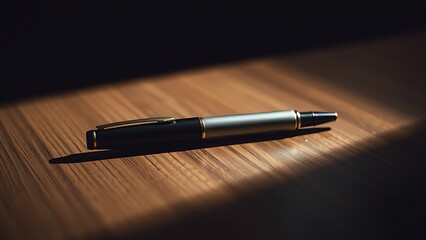 refill. Elegant fountain pen on a wooden surface, showcasing professional simplicity with subtle lighting effects. tutorial guides, club newsletters, designed for tourism and weekend activity guides.