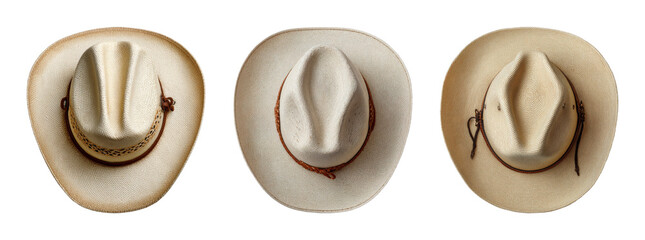 Elegant Straw Cowboy Hats Showcase Rustic Charm and Western Style, PNG set with transparent background