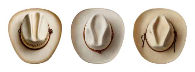 Elegant Straw Cowboy Hats Showcase Rustic Charm and Western Style, PNG set with transparent background