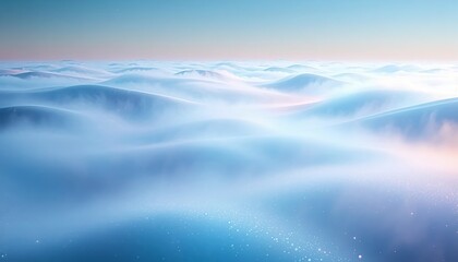 Dreamy pastel snow style dunes with sparkling frost, soft blue sunrise haze and minimal landscape background illustration