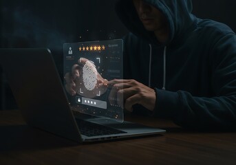 Anonymous Hacker Accessing Digital Security Systems Using Advanced Futuristic Technology