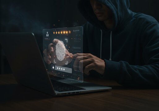 Anonymous Hacker Accessing Digital Security Systems Using Advanced Futuristic Technology