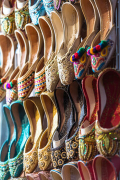 Shoes for sale at local souk, Dubai, UAE