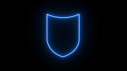 A glowing neon blue shield outline stands out against a dark black background, representing security, protection, and digital safety concepts, perfect for technology and cybersecurity themes. © Moynul Haque