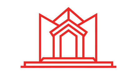 Abstract red line art architectural icon design on white background