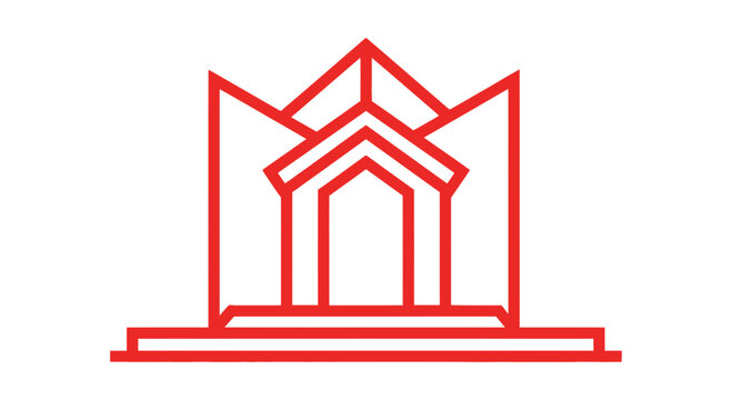 Abstract red line art architectural icon design on white background - Powered by Adobe