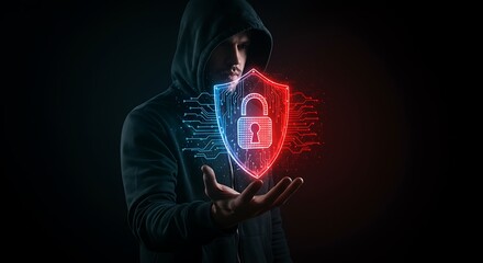 Cyber Security Professional Protecting Digital Data with Advanced Shield Technology