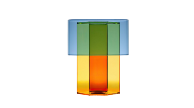 Abstract block structure, layered colors on black background