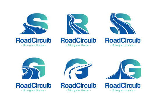 Set of Letter G, S, R for Road Logo Design with Highway Curve Concept. Creative vector symbol highway.