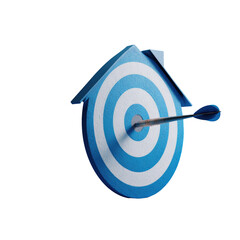 House-shaped target pierced by an arrow, centered, blue and white