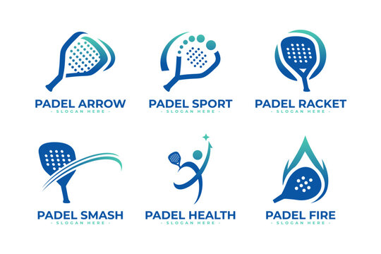 Set of Padel logo design template. Isolated vector icon of sport padel on white background for poster, banner and flyer.