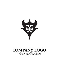 Head of Vampire Logo Symbol in Black on the White Background with Gothic Horror Vector Design