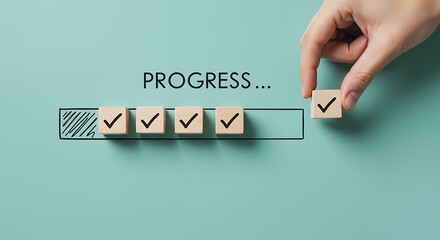 Visualizing Project Progress with Completion Checkmarks and Loading Bar Concept