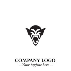 Head of Vampire Logo Symbol in Black on the White Background with Gothic Horror Vector Design