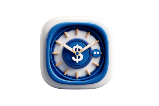 Financial growth and time management concept: 3d clock with dollar icon