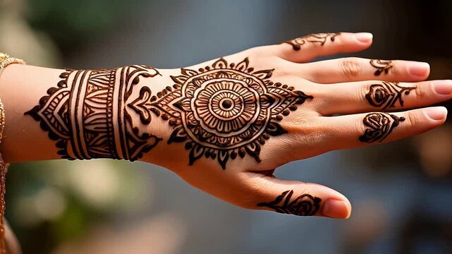 Hand with intricate henna design