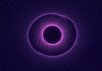 Conceptual illustration showing a three-dimensional grid structure being warped and pulled inward by an unseen gravitational force field or vortex ,weight ,curvature ,future