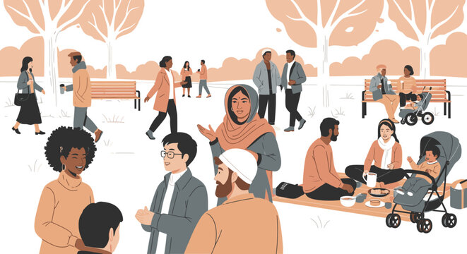 Diverse group of people enjoying a sunny day in the park. - Powered by Adobe