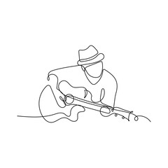 Musician Performing with Acoustic or Electric Guitar Illustration