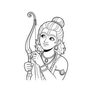 lord rama vector illustration hindu deity with bow and arrow, spiritual character art