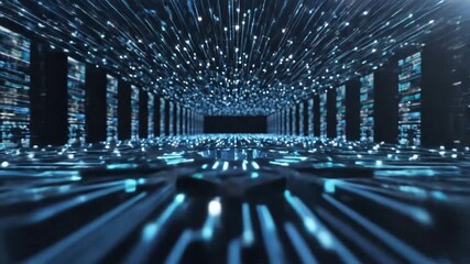 Abstract digital data stream futuristic technology background with glowing lights. - Powered by Adobe