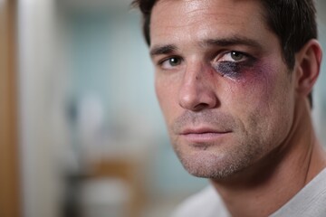 Fototapeta premium Clinical portrait of a male patient with a facial bruise around the eye