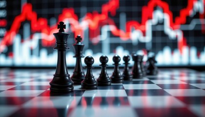 Chess Pieces Strategically Positioned with Stock Market Graphs in Background Depicting Financial Insights