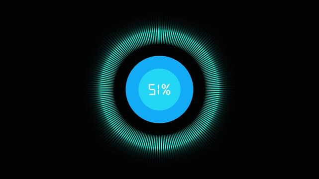 Futuristic Circular Progress Indicator Showing Thirty Percent Charge Level .Futuristic blue ring progress indicator showing 100% percent loading on black progress bar percentage