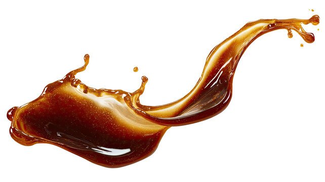 Fluid, brown liquid splash isolated on black, dynamic, flowing shape