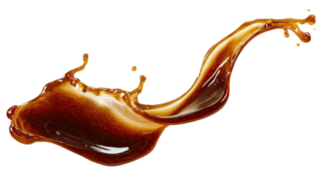 Fluid, brown liquid splash isolated on black, dynamic, flowing shape