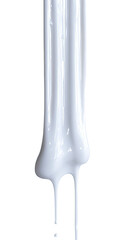 Thick white liquid slowly dripping down, isolated on black background