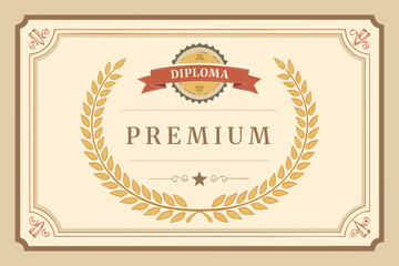Classic certificate design featuring gold laurel wreath, central ribbon, and decorative border. Ideal for diplomas, awards, professional recognition, premium achievements, and formal events.