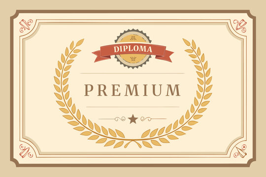 Classic certificate design featuring gold laurel wreath, central ribbon, and decorative border. Ideal for diplomas, awards, professional recognition, premium achievements, and formal events.