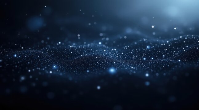 Abstract blue particle wave with sparkling light effects bokeh