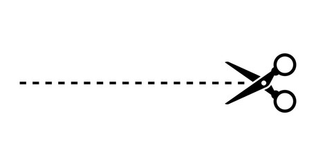 Scissors and Dashed Line Symbol. Cut Here Scissors with Dotted Line Icon. Coupon Cutting Dotted Line Vector