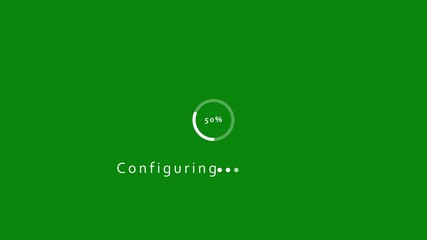 Green background with a circular progress bar showing 30 percent and the word Configuring loading circle