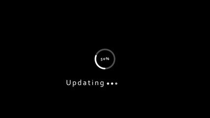 Black background with white circular progress bar showing 30 percent and updating text loading circle