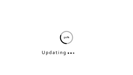 White background with black and white circular progress bar showing 30 percent and updating text loading