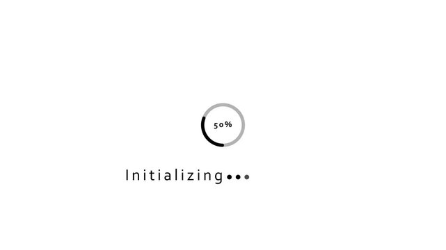 White background with black initializing text and circular progress bar at 30 percent loading circle