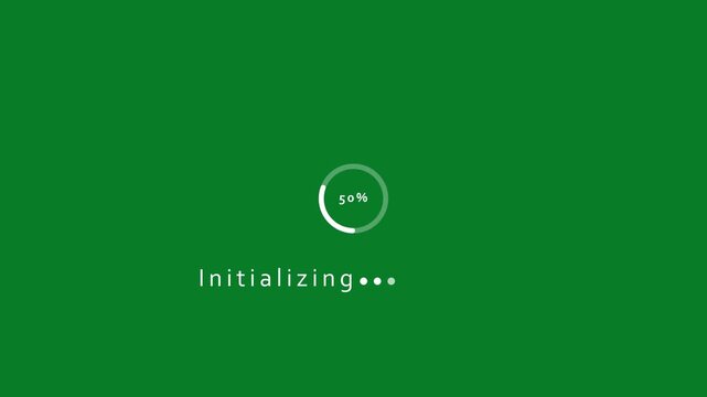 Green background with white circular progress bar showing 30 percent and initializing text loading circle