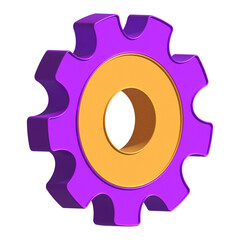 3D Purple and Orange Gear Icon Rendering Settings, Configuration & Mechanical Tools Graphic