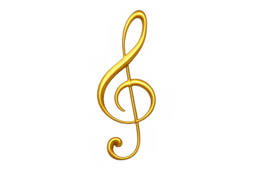 Golden treble clef on a transparent background, symbolizing music, artistic expression, and audio creativity