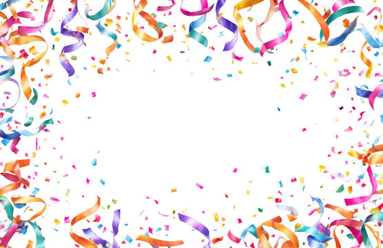 Colorful confetti and ribbons create festive frame against transparency background, perfect for celebrations and special occasions. vibrant colors evoke joy and excitement