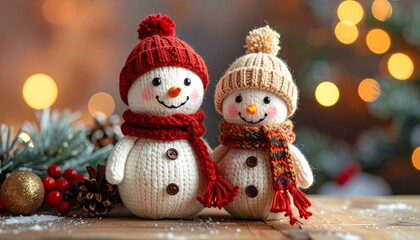 Pair of Snowman Crochet Dolls Wearing Scarves