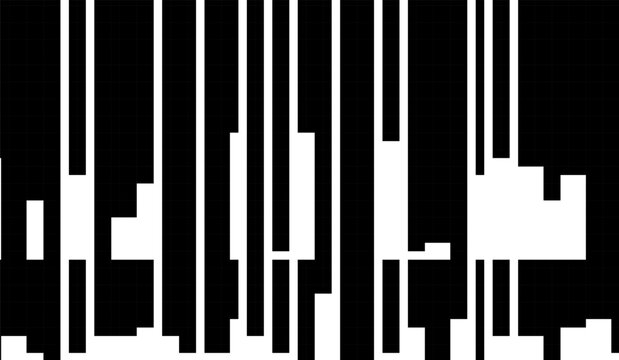 Abstract black and white vertical stripes modern geometric pattern, minimal linear background, digital glitch effect
