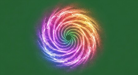 A vibrant, glowing rainbow-colored spiral vortex with a mesmerizing effect, set against a solid green screen background.