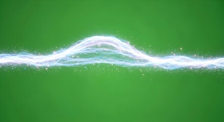 A glowing, ethereal energy wave with sparkling particles flowing across a vibrant green screen background.