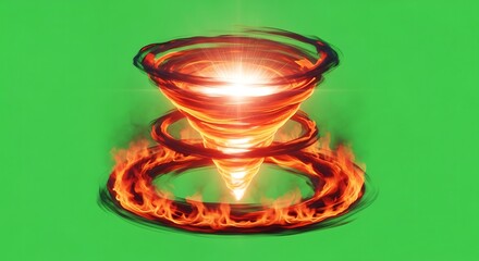 Fiery glowing vortex with swirling orange and red flames against a green screen background, digital effect.